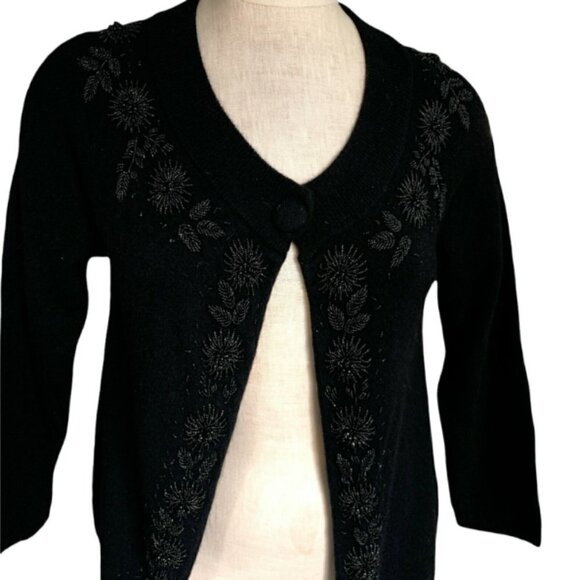 Talbots S Lambswool Nylon Angora Beaded Black Cardigan Shrug Sweater Retro 185J - Picture 5 of 9